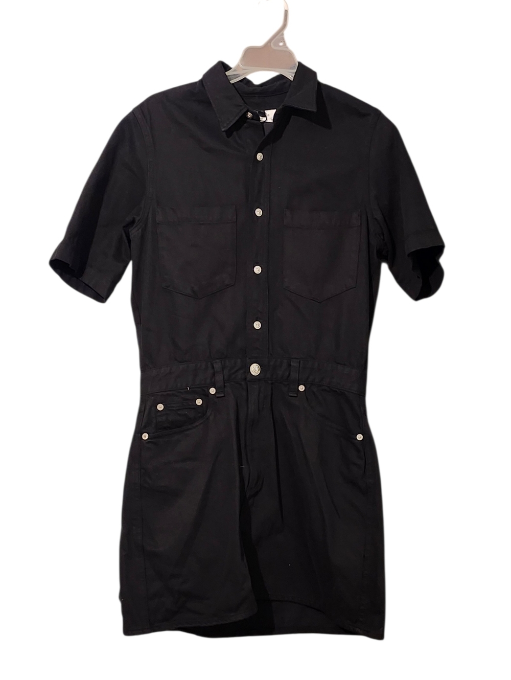 Rag & Bone  Short Sleeve Black Utility Shirt Denim Mini Dress - M